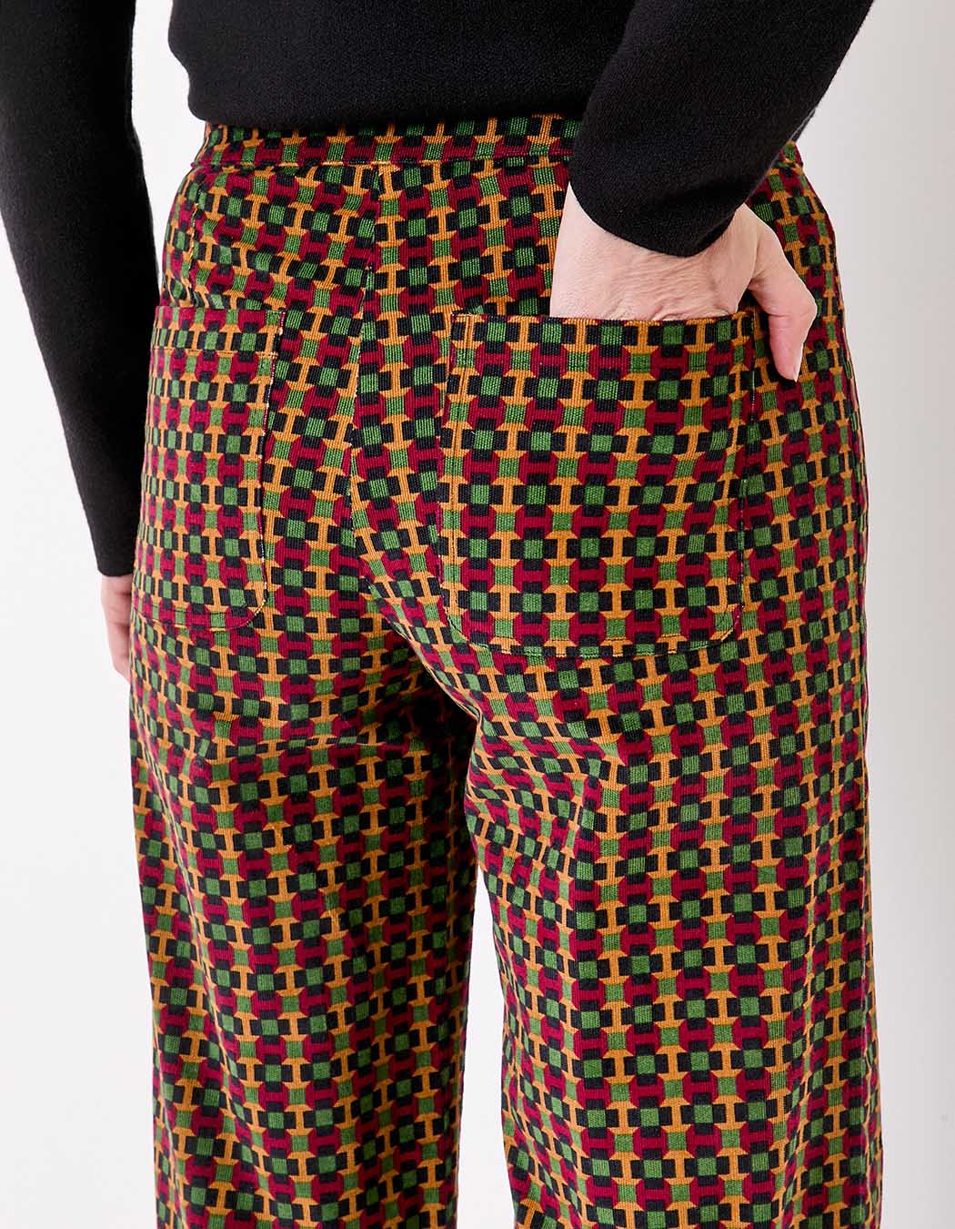 Pantalon droit large velours côtelé imprimé Princesse Nomade