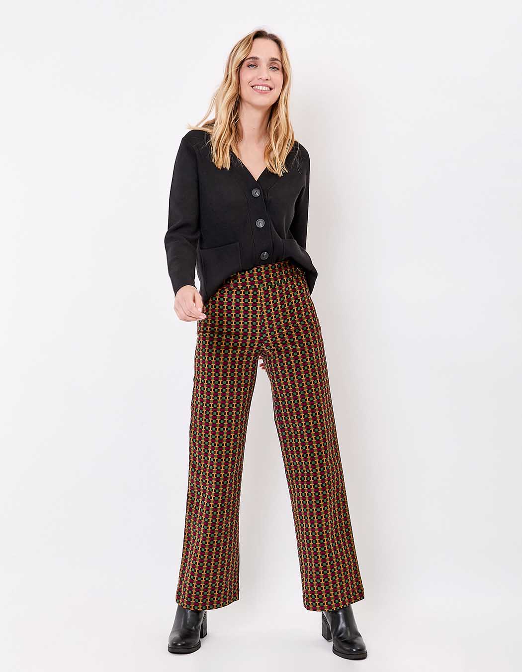 Pantalon droit large velours côtelé imprimé Princesse Nomade
