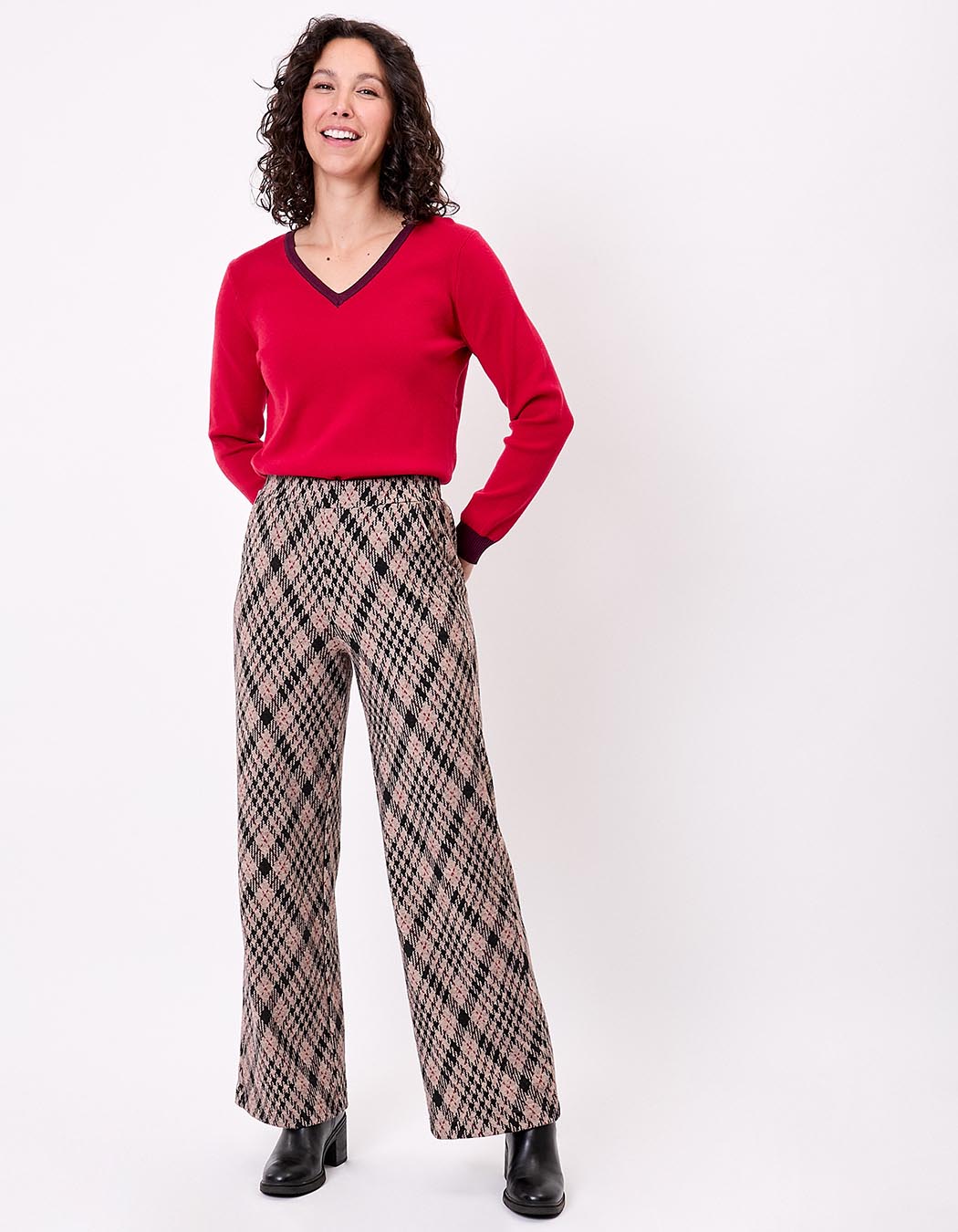 Pantalon ample maille jaquard recyclée imprimé Princesse Nomade