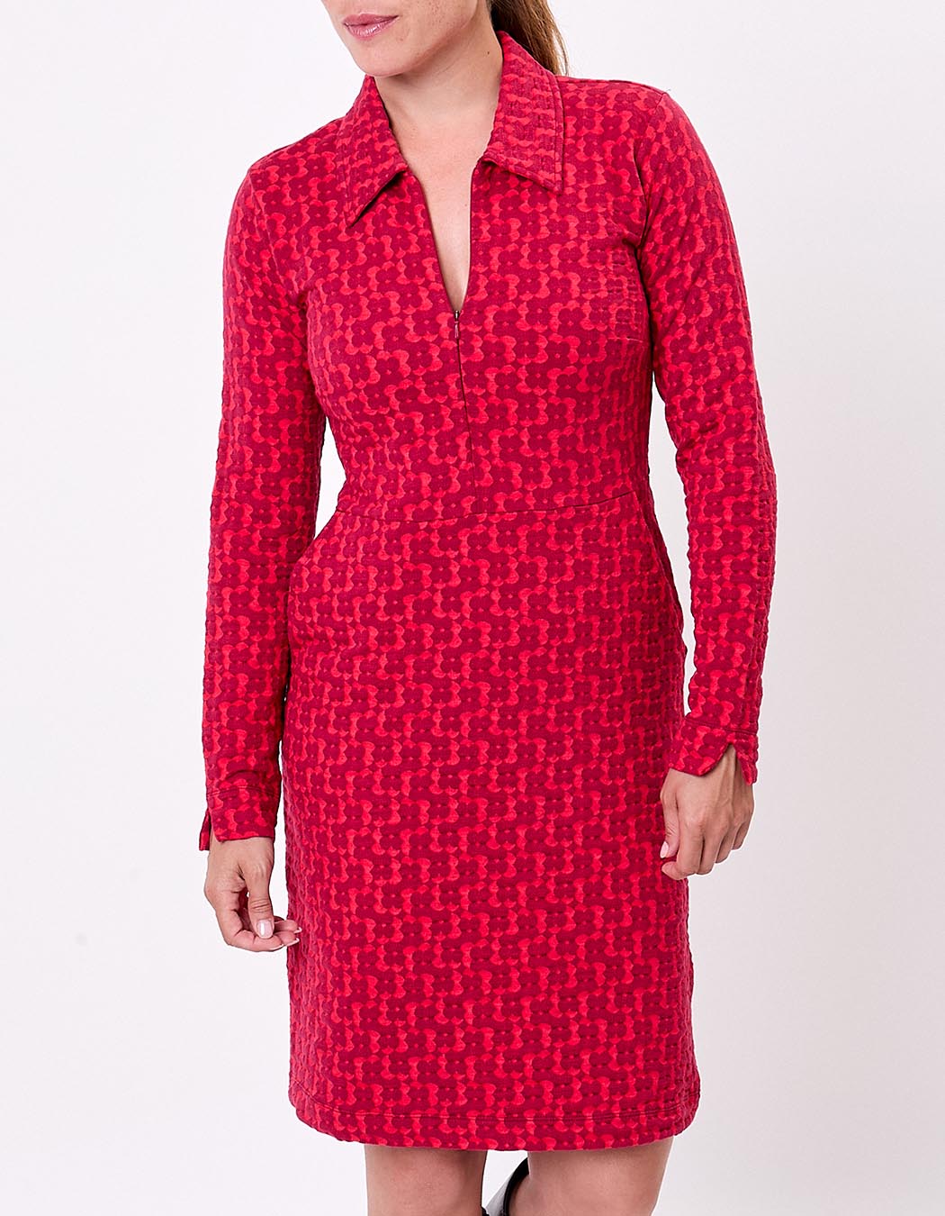 Robe maille jaquard bio col zippé imprimé Princesse Nomade