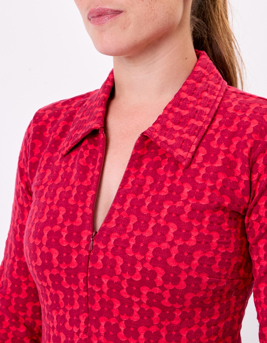 Robe maille jaquard bio col zippé imprimé Princesse Nomade