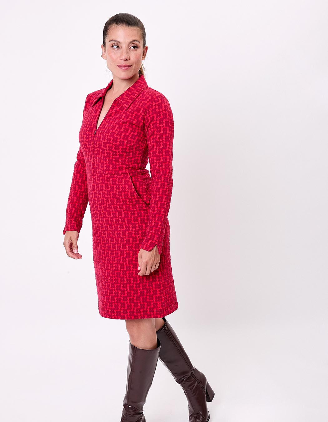 Robe maille jaquard bio col zippé imprimé Princesse Nomade