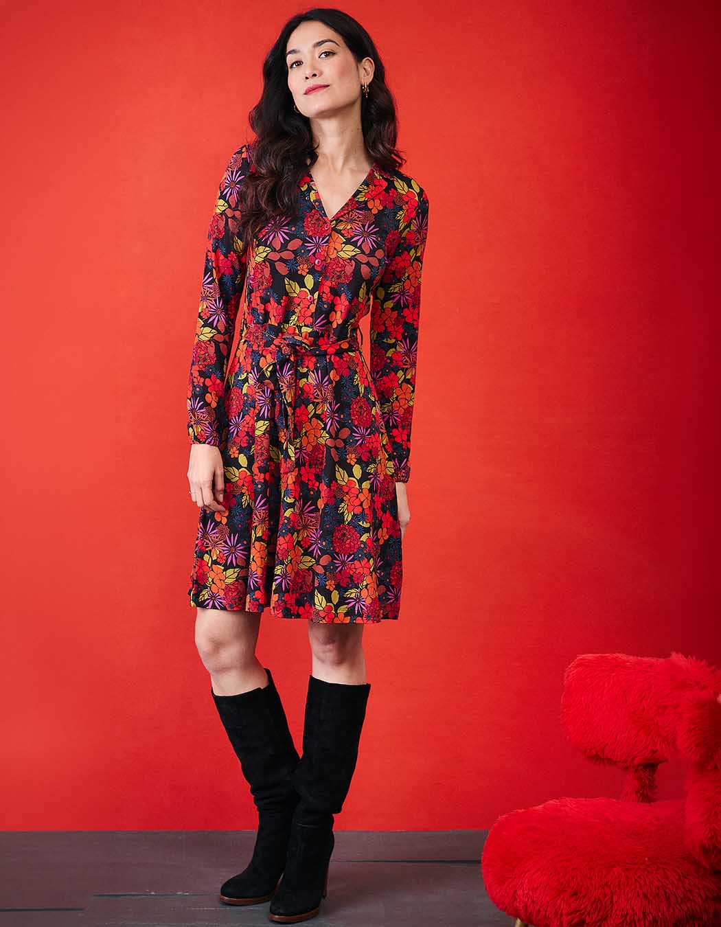 Robe maille fluide ceinturée imprimé Princesse Nomade