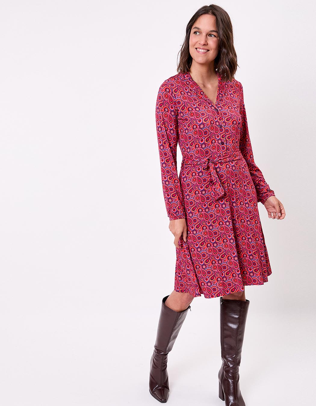 Robe maille fluide ceinturée imprimé Princesse Nomade