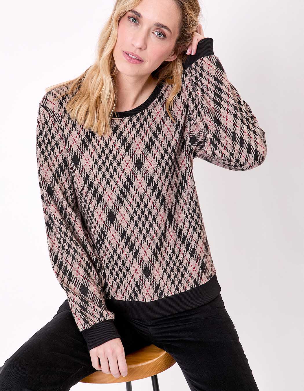 Sweat col rond maille jacquard imprimé Princesse Nomade