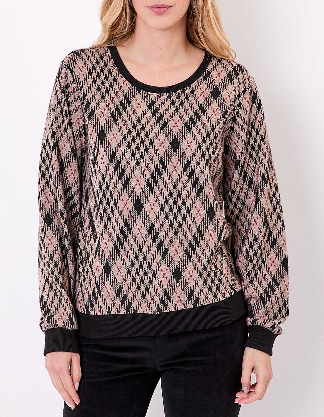 Sweat col rond maille jacquard imprimé Princesse Nomade