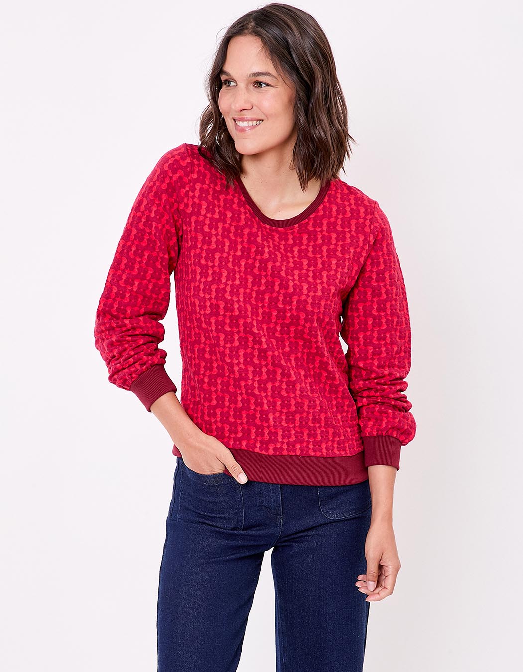Sweat col rond maille jacquard bio imprimé Princesse Nomade