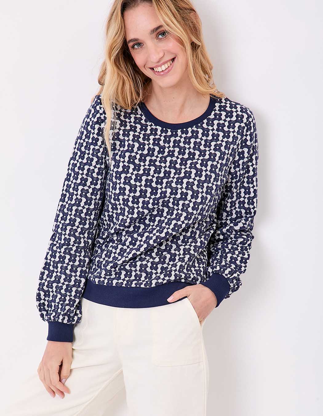 Sweat col rond maille jacquard bio imprimé Princesse Nomade