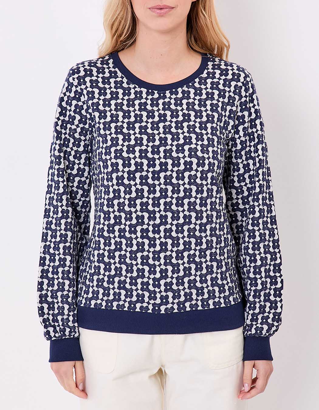 Sweat col rond maille jacquard bio imprimé Princesse Nomade