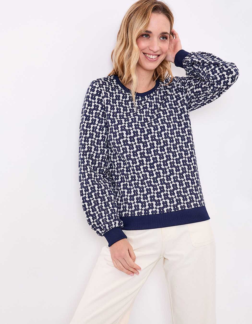 Sweat col rond maille jacquard bio imprimé Princesse Nomade