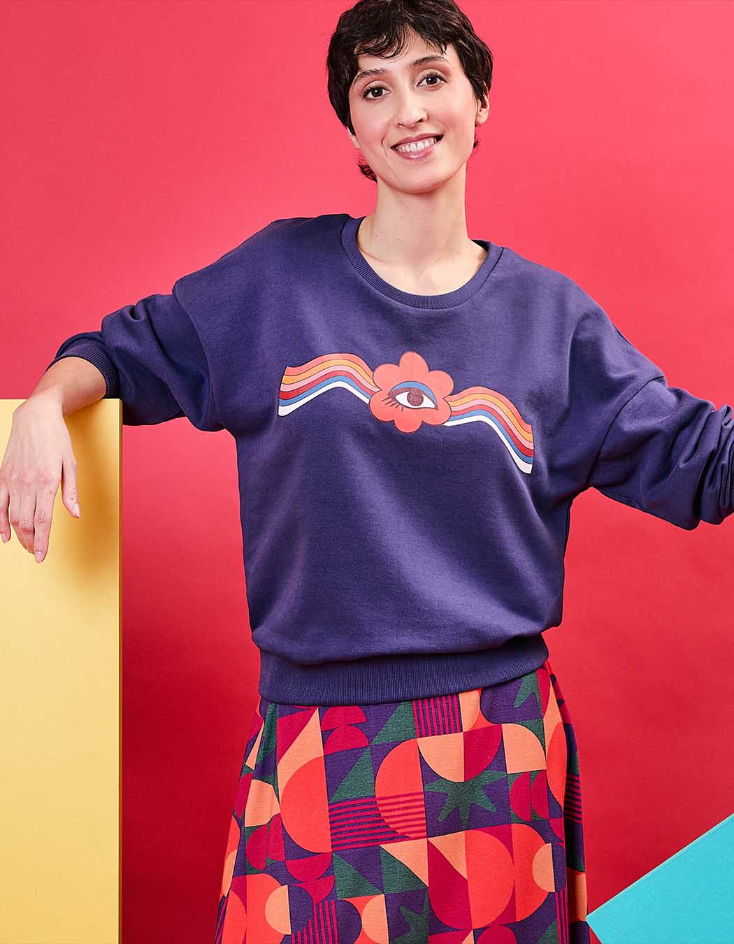 Sweat coton bio col rond imprimé Princesse Nomade