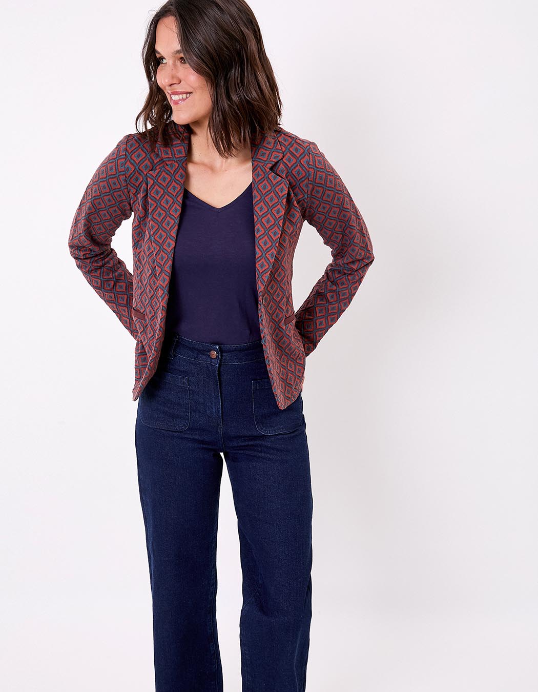 Blazer souple en maille jacquard bio imprimé Princesse Nomade