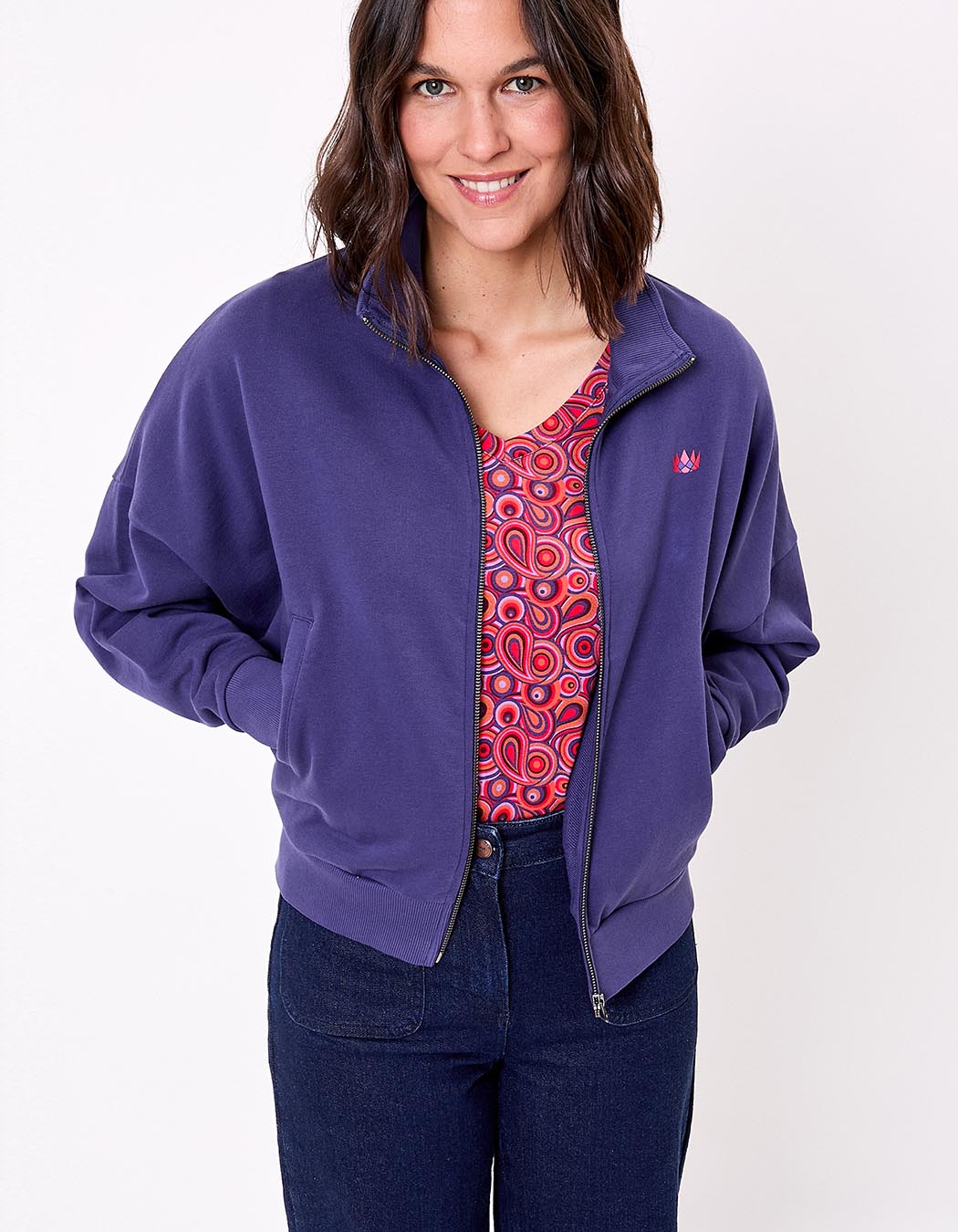 Sweat zippé coton bio imprimé Princesse Nomade