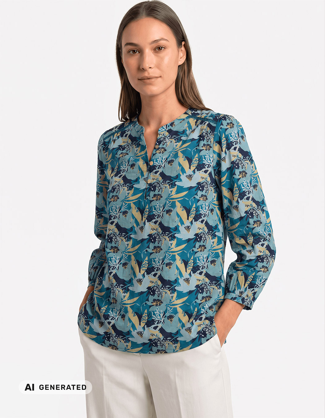 Blouse voile de coton bio col tunisien imprimé La Fiancée