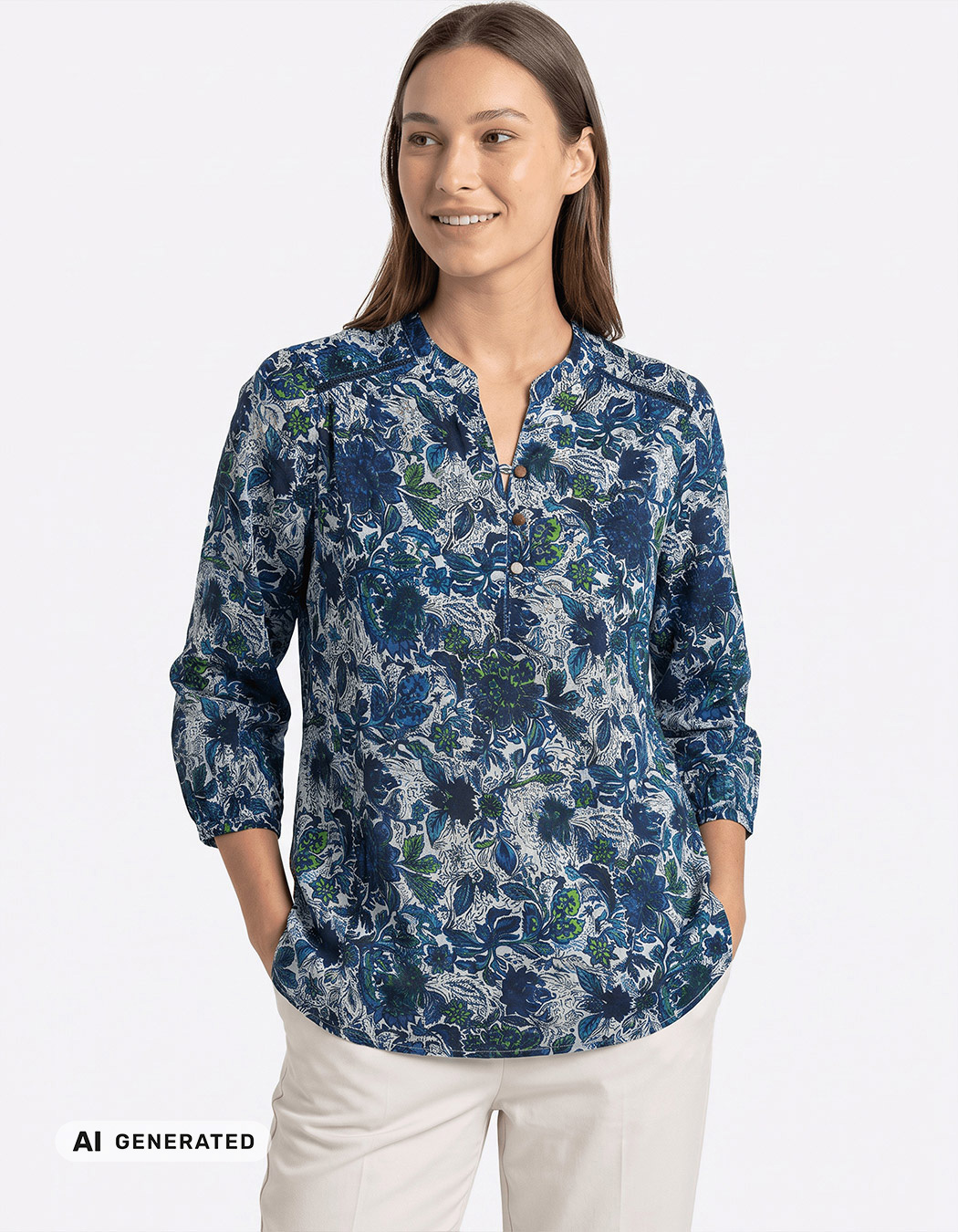 Blouse voile de coton bio col tunisien imprimé La Fiancée