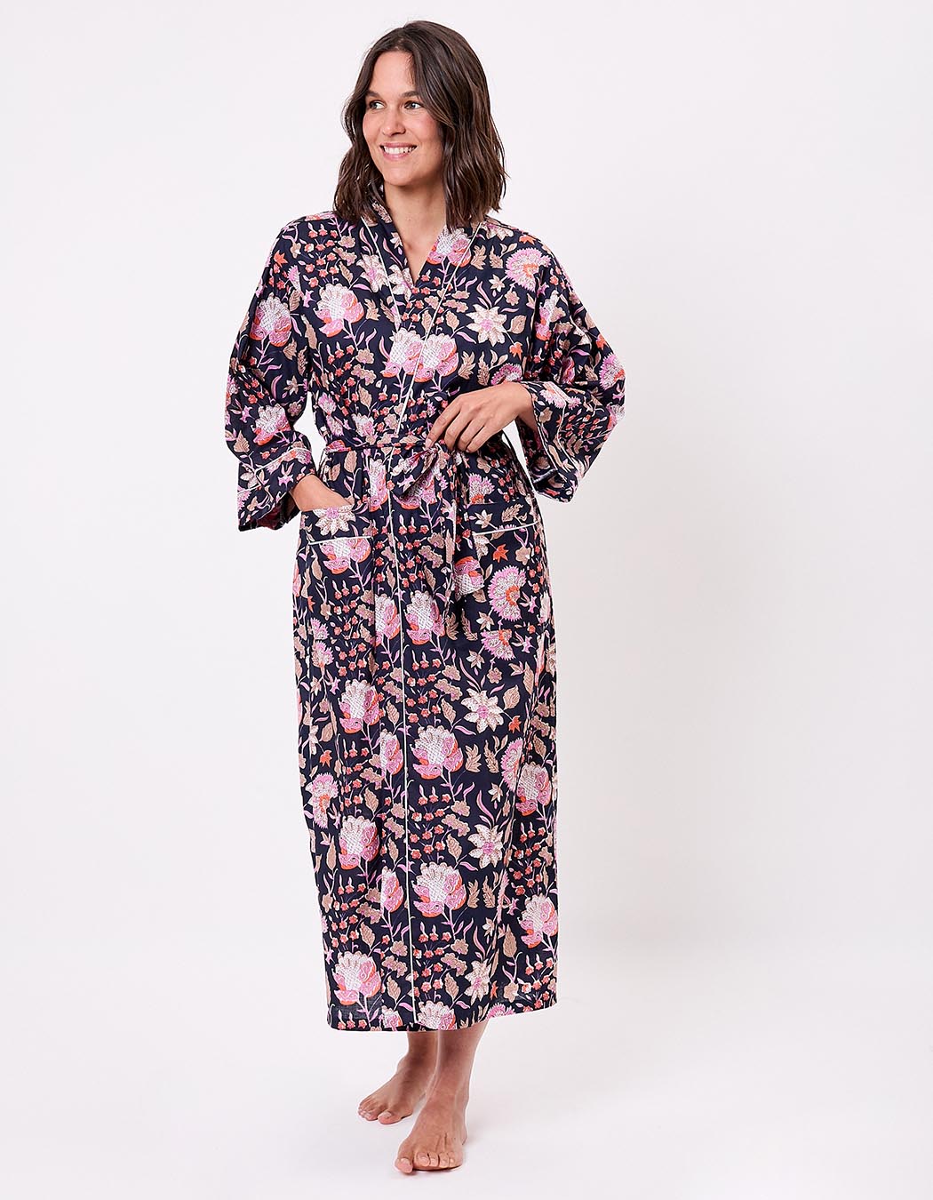 Kimono long imprim&eacute; en voile de coton imprim&eacute; La Fianc&eacute;e
