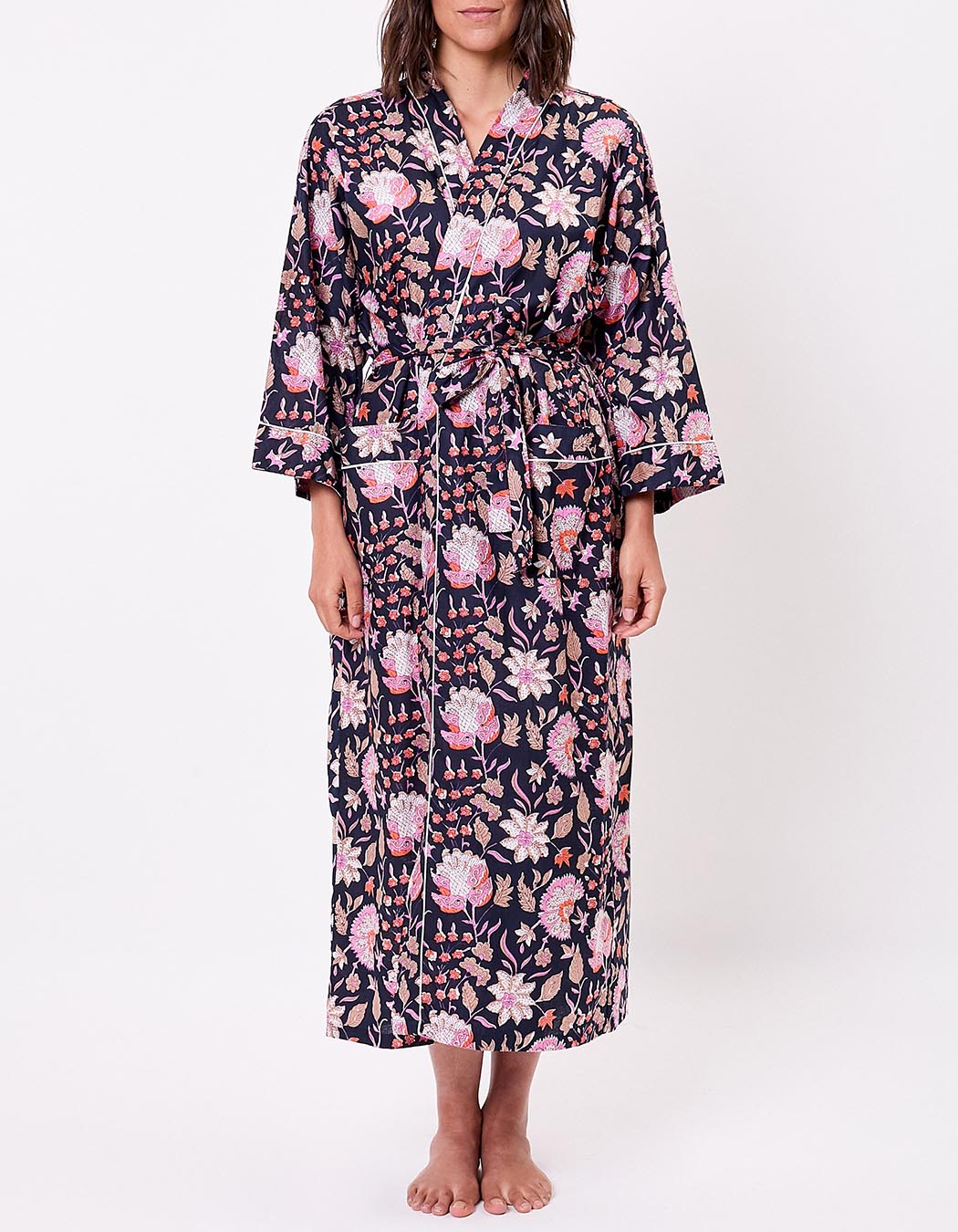 Kimono long imprim&eacute; en voile de coton imprim&eacute; La Fianc&eacute;e