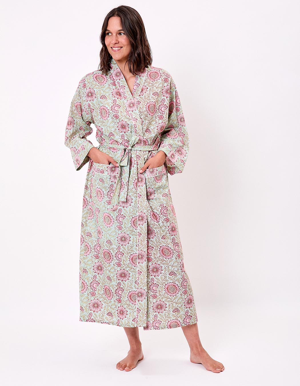 Kimono long imprim&eacute; en voile de coton imprim&eacute; La Fianc&eacute;e