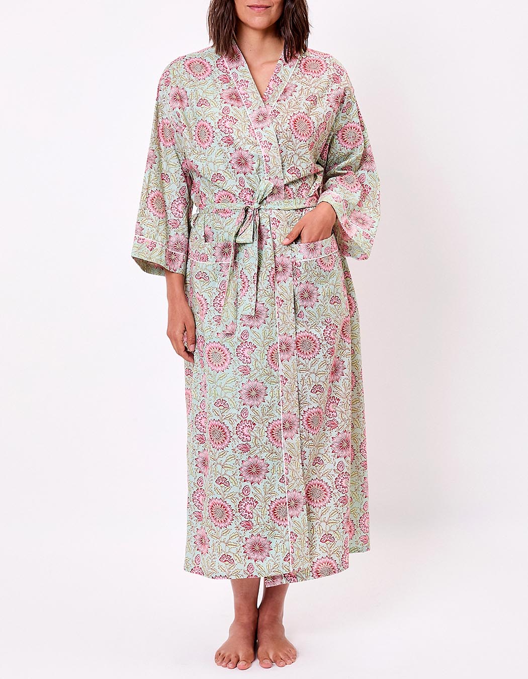 Kimono long imprim&eacute; en voile de coton imprim&eacute; La Fianc&eacute;e