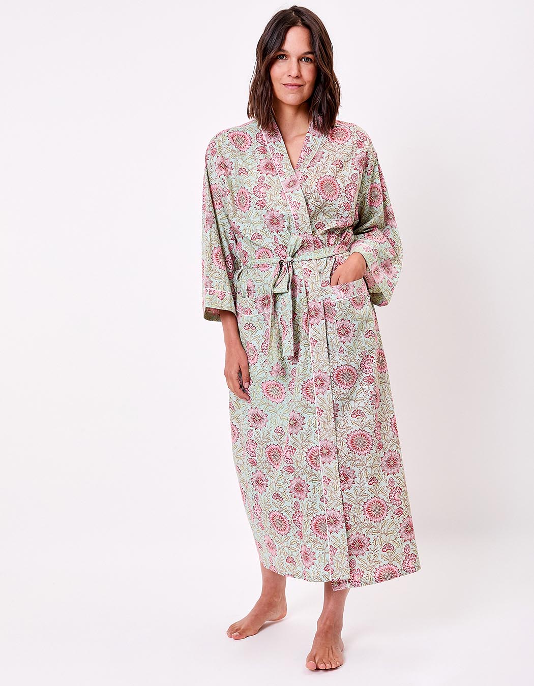Kimono long imprim&eacute; en voile de coton imprim&eacute; La Fianc&eacute;e