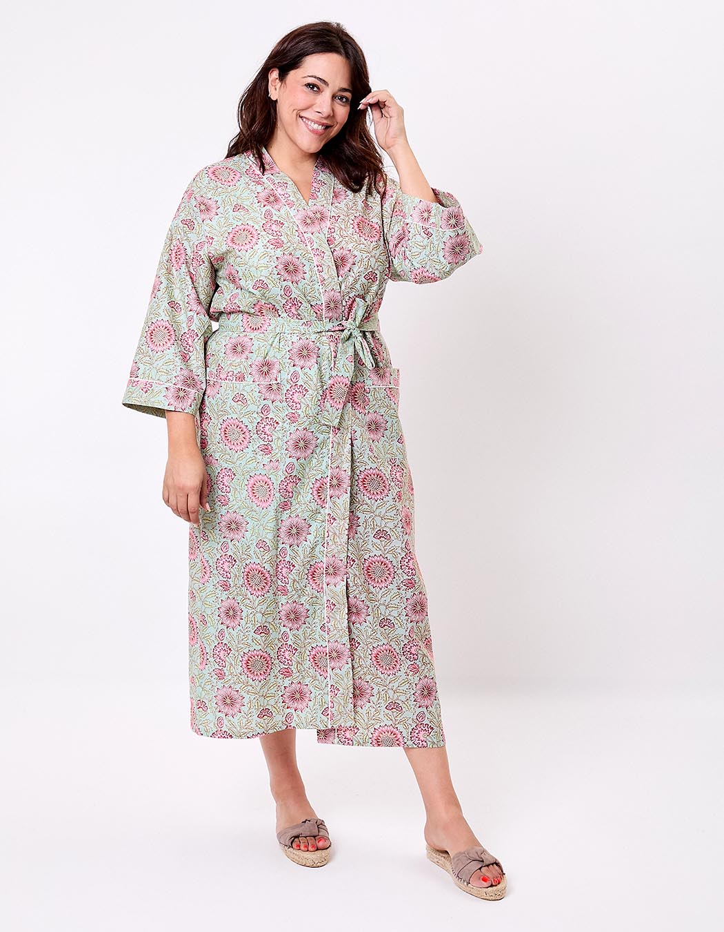Kimono long imprim&eacute; en voile de coton imprim&eacute; La Fianc&eacute;e
