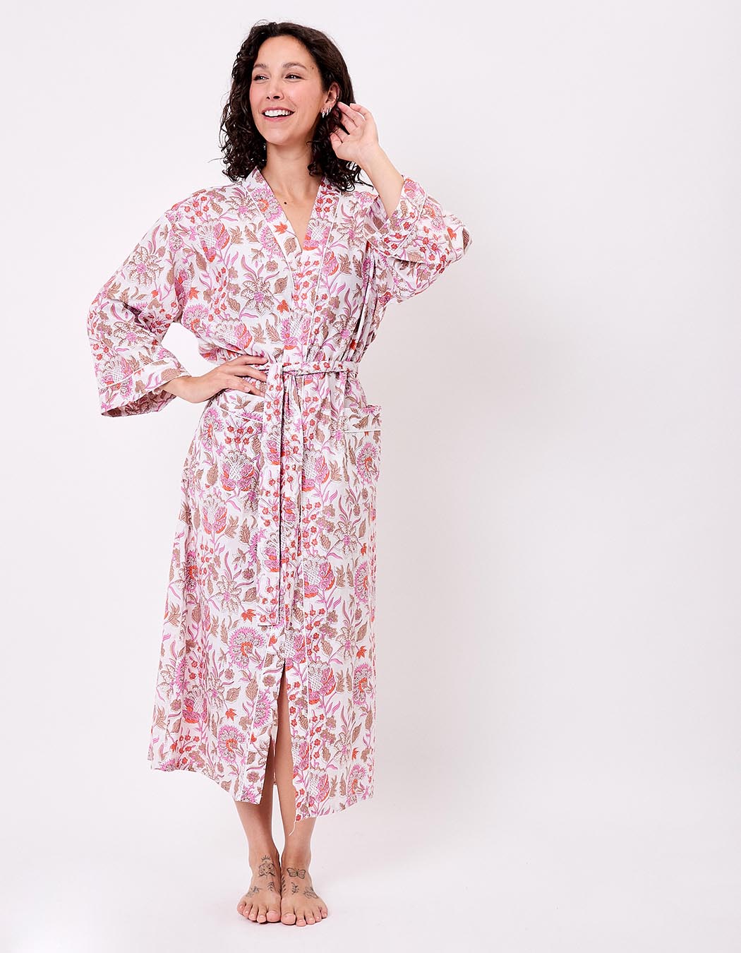 Kimono long imprim&eacute; en voile de coton imprim&eacute; La Fianc&eacute;e