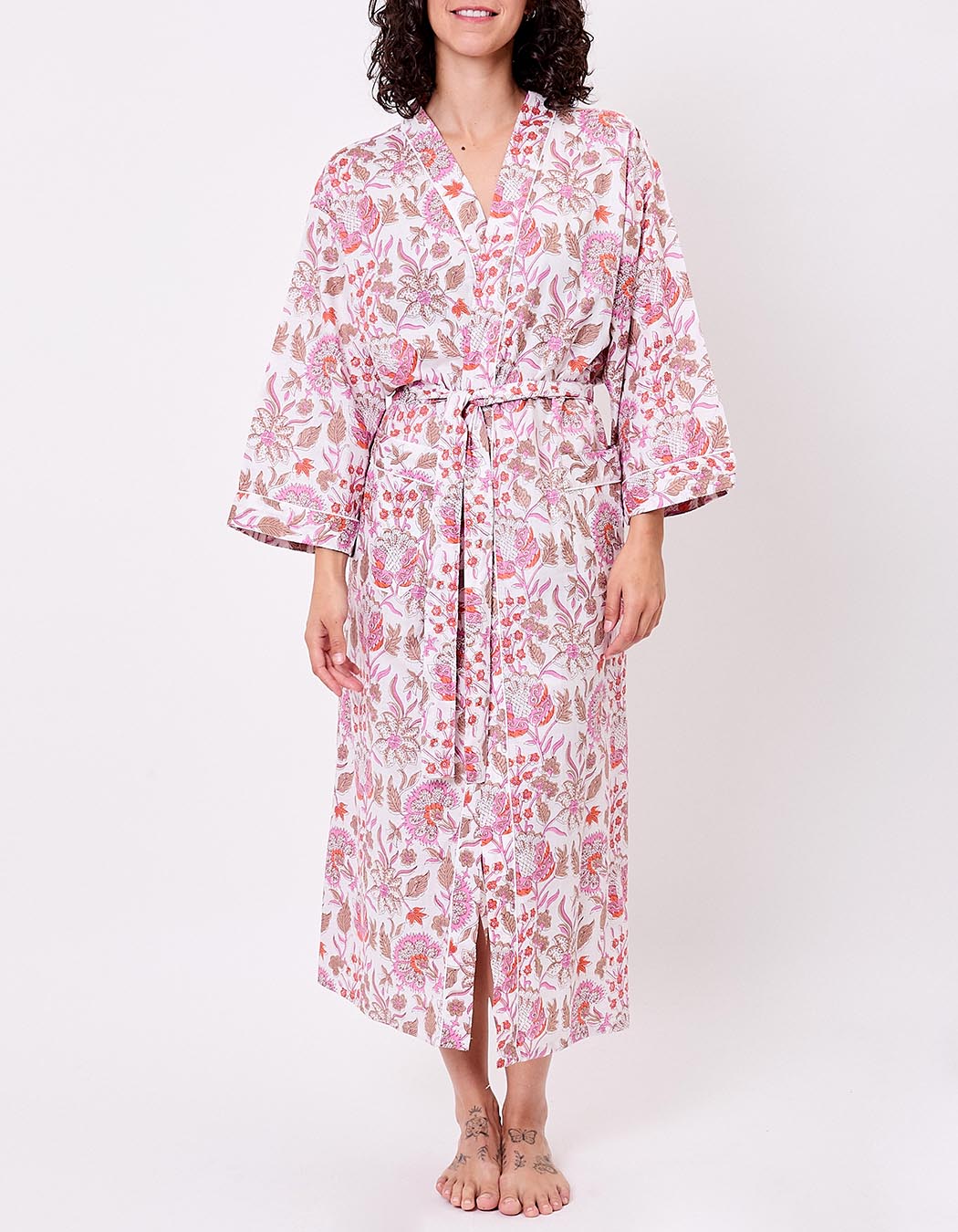 Kimono long imprim&eacute; en voile de coton imprim&eacute; La Fianc&eacute;e