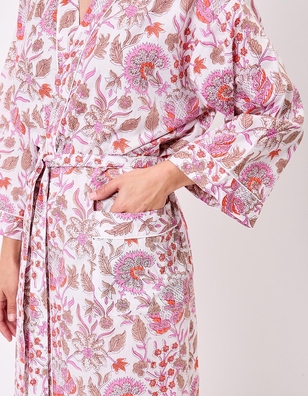 Kimono long imprim&eacute; en voile de coton imprim&eacute; La Fianc&eacute;e