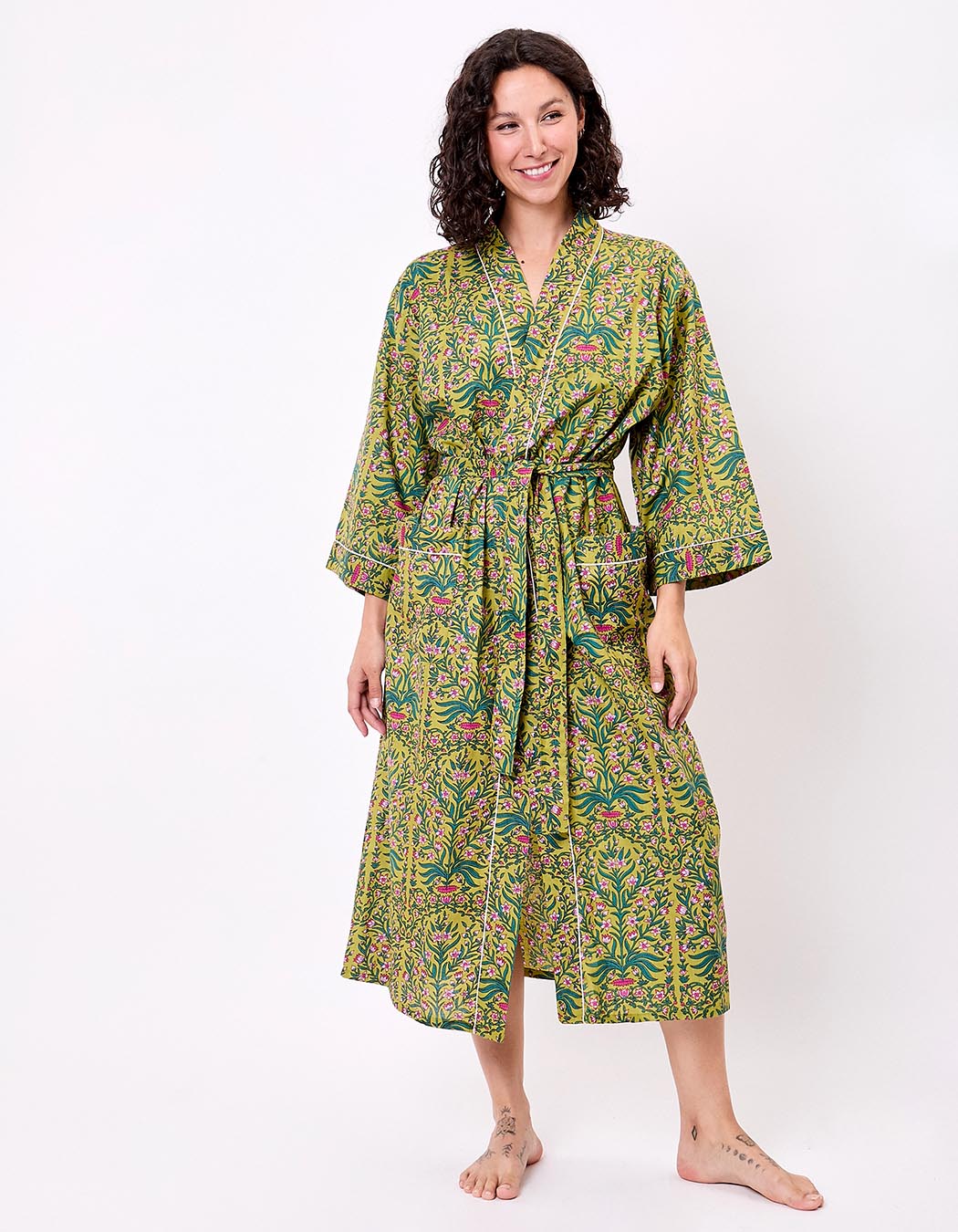 Kimono long imprim&eacute; en voile de coton imprim&eacute; La Fianc&eacute;e