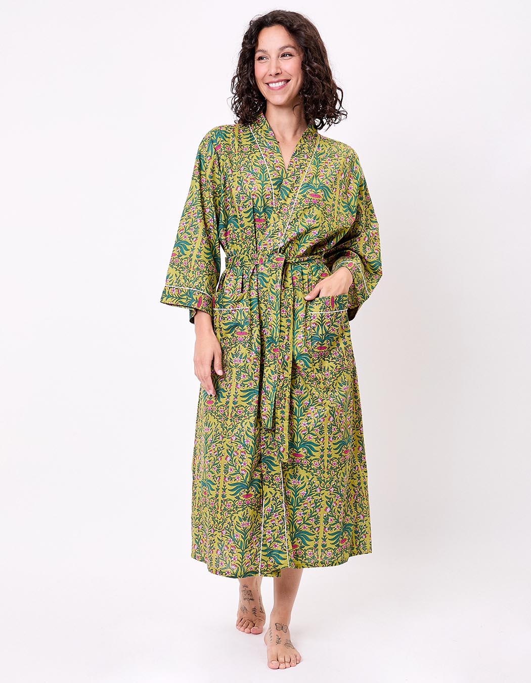Kimono long imprim&eacute; en voile de coton imprim&eacute; La Fianc&eacute;e