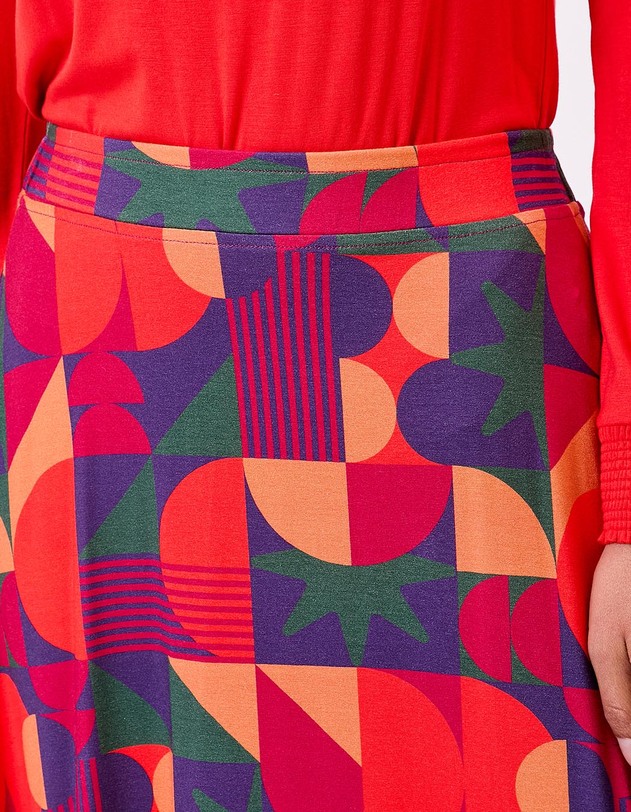 Jupe midi maille fluide &eacute;vas&eacute;e imprim&eacute; Princesse Nomade