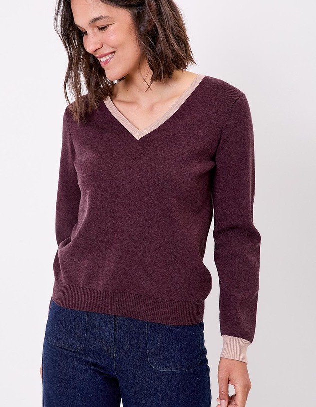 Pull maille &eacute;paisse col V imprim&eacute; Princesse Nomade