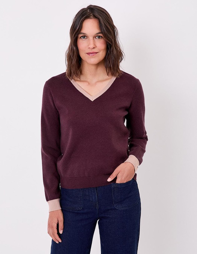 Pull maille &eacute;paisse col V imprim&eacute; Princesse Nomade