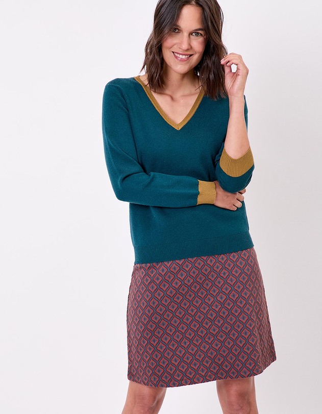 Pull maille &eacute;paisse col V imprim&eacute; Princesse Nomade