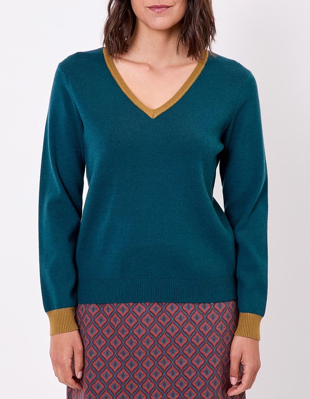 Pull maille &eacute;paisse col V imprim&eacute; Princesse Nomade