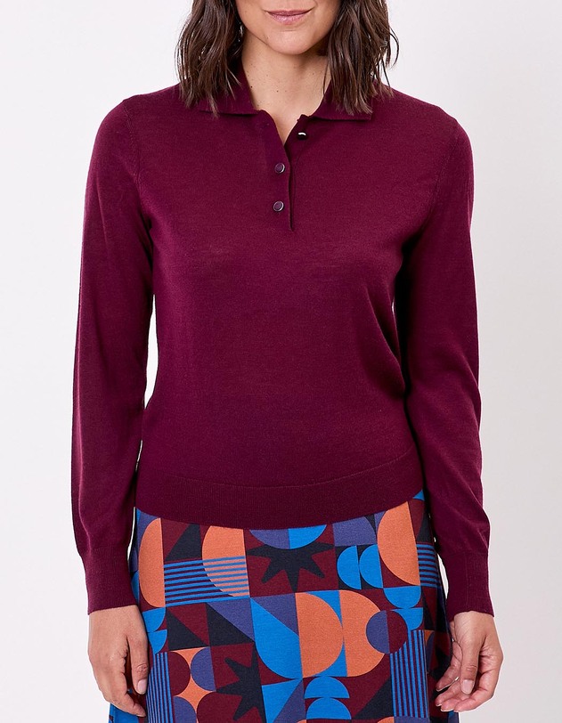 Pull en laine m&eacute;rinos col polo imprim&eacute; Princesse Nomade