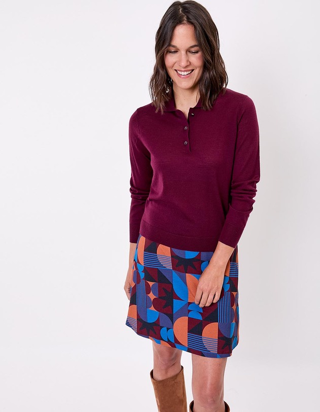 Pull en laine m&eacute;rinos col polo imprim&eacute; Princesse Nomade