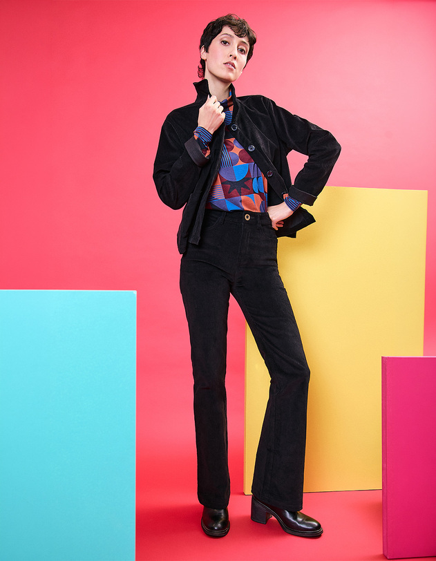 Pantalon flare velours c&ocirc;tel&eacute; bio imprim&eacute; Princesse Nomade