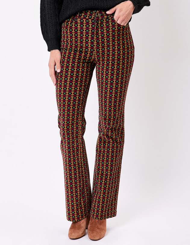 Pantalon flare velours c&ocirc;tel&eacute; imprim&eacute; Princesse Nomade