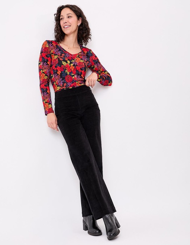 Pantalon droit large velours c&ocirc;tel&eacute; bio imprim&eacute; Princesse Nomade