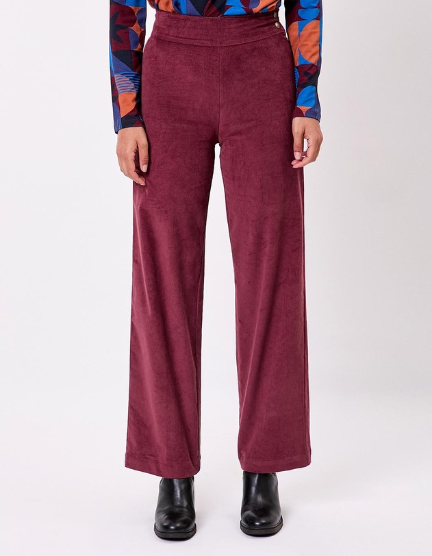 Pantalon droit large velours c&ocirc;tel&eacute; bio imprim&eacute; Princesse Nomade