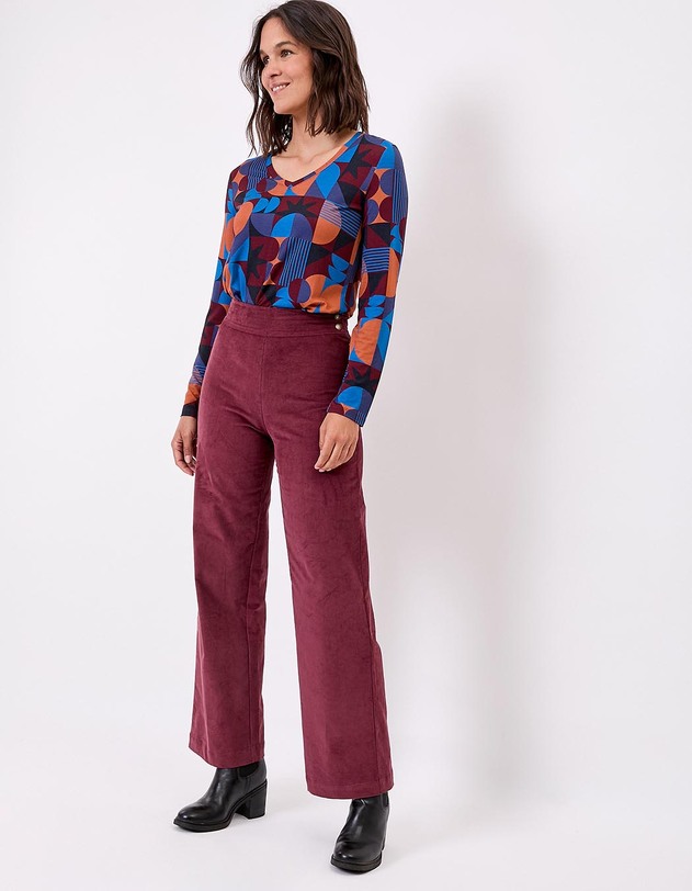 Pantalon droit large velours c&ocirc;tel&eacute; bio imprim&eacute; Princesse Nomade