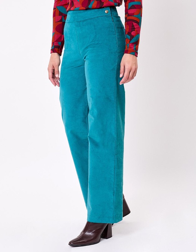 Pantalon droit large velours c&ocirc;tel&eacute; bio imprim&eacute; Princesse Nomade