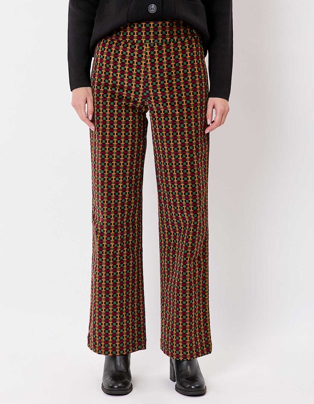 Pantalon droit large velours c&ocirc;tel&eacute; imprim&eacute; Princesse Nomade