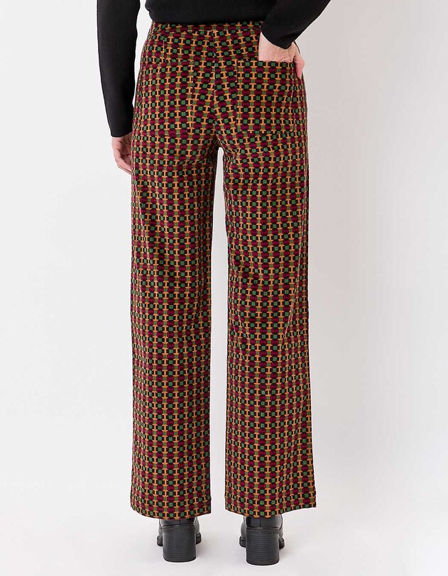 Pantalon droit large velours c&ocirc;tel&eacute; imprim&eacute; Princesse Nomade
