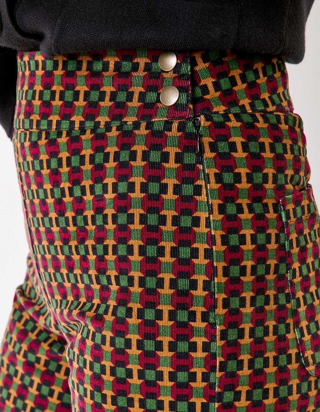 Pantalon droit large velours c&ocirc;tel&eacute; imprim&eacute; Princesse Nomade