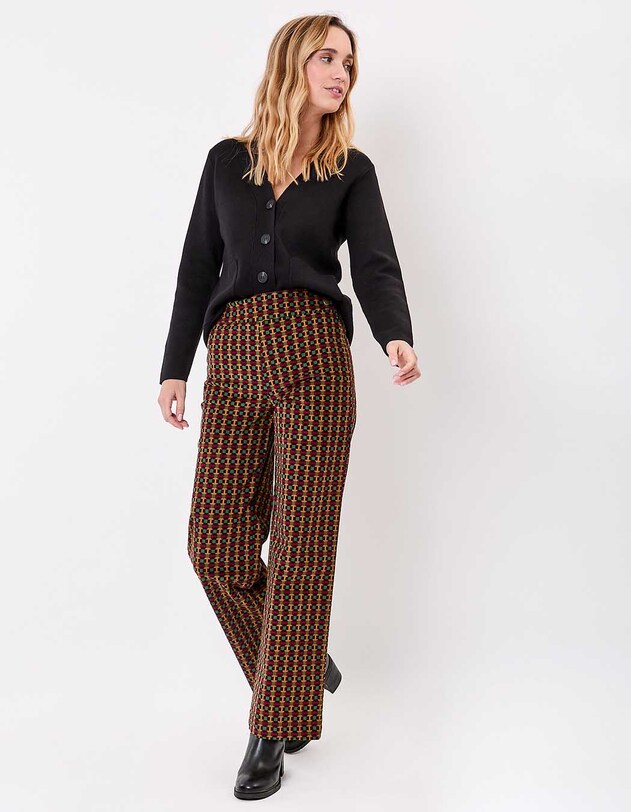 Pantalon droit large velours c&ocirc;tel&eacute; imprim&eacute; Princesse Nomade