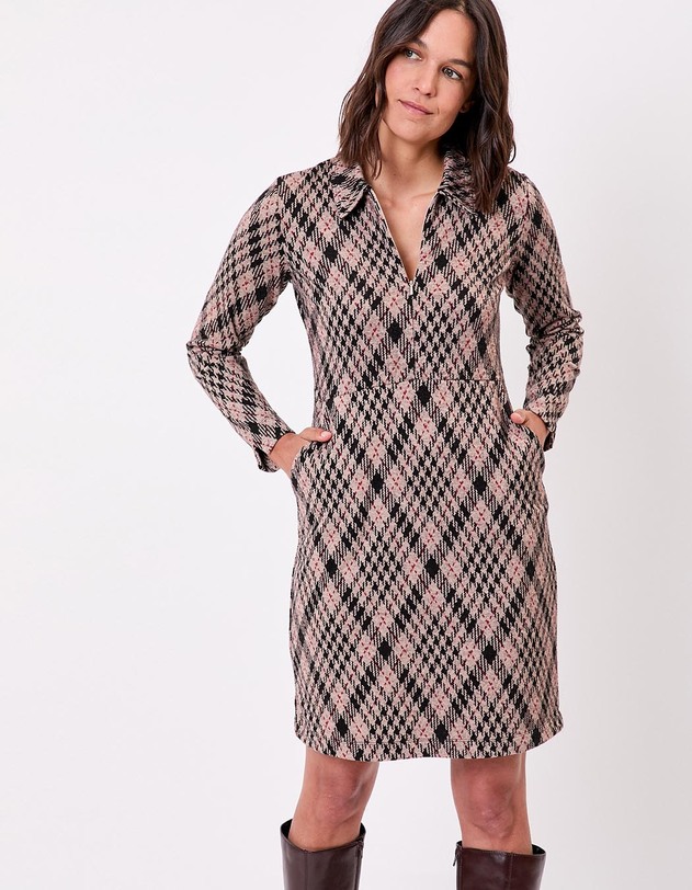 Robe maille jaquard recycl&eacute;e col zipp&eacute; imprim&eacute; Princesse Nomade