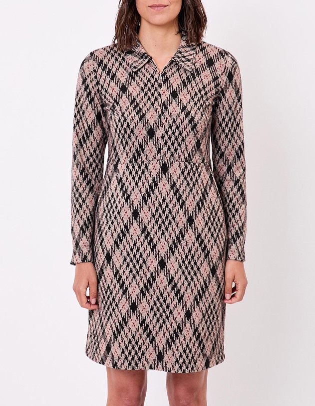 Robe maille jaquard recycl&eacute;e col zipp&eacute; imprim&eacute; Princesse Nomade