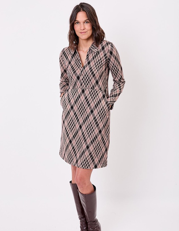 Robe maille jaquard recycl&eacute;e col zipp&eacute; imprim&eacute; Princesse Nomade